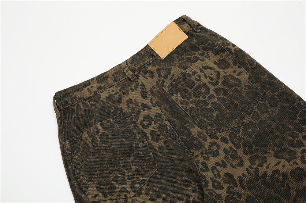 Leopard Print Loose Straight Trousers Men