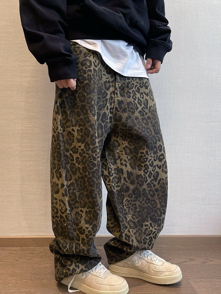Retro Design Niche Tooling Leopard Print Loose Leisure All-matching Pants Men's INS