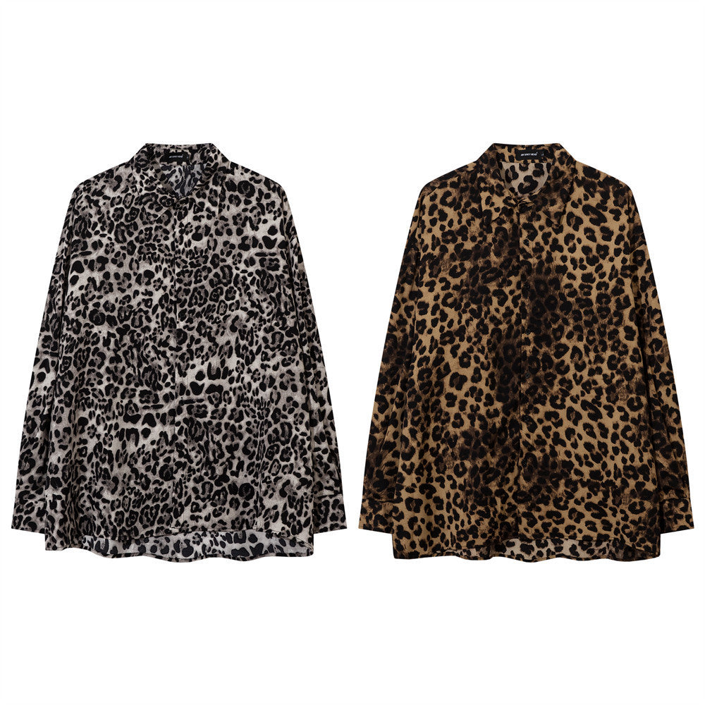 American Fashion Vintage Leopard Print Shirt Men