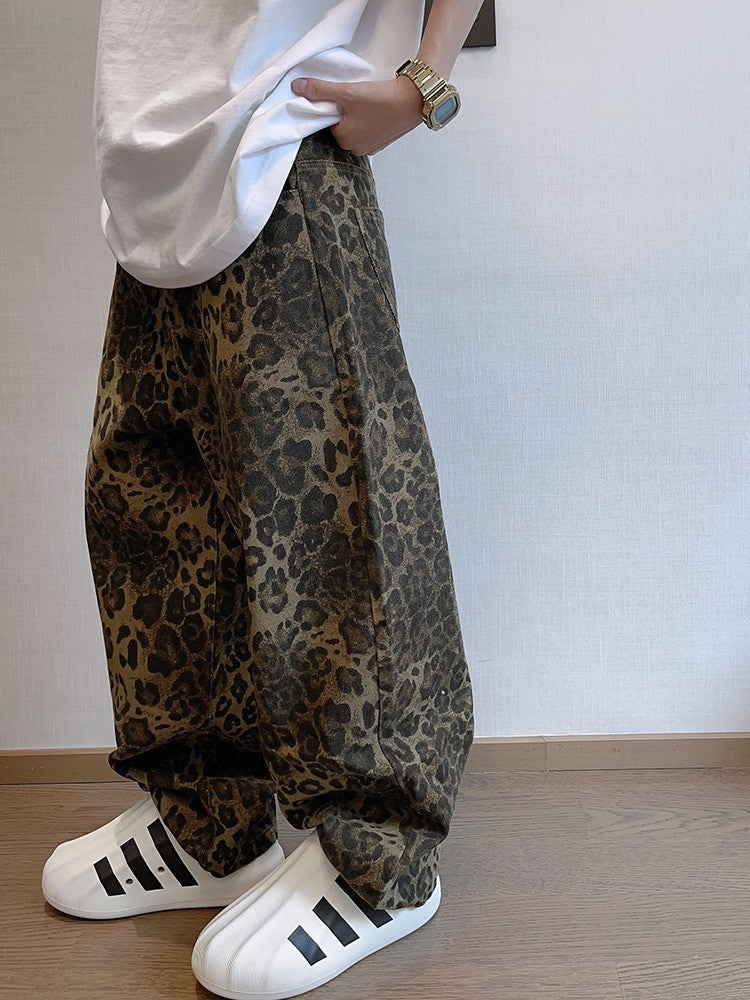 Retro Design Niche Tooling Leopard Print Loose Leisure All-matching Pants Men's INS