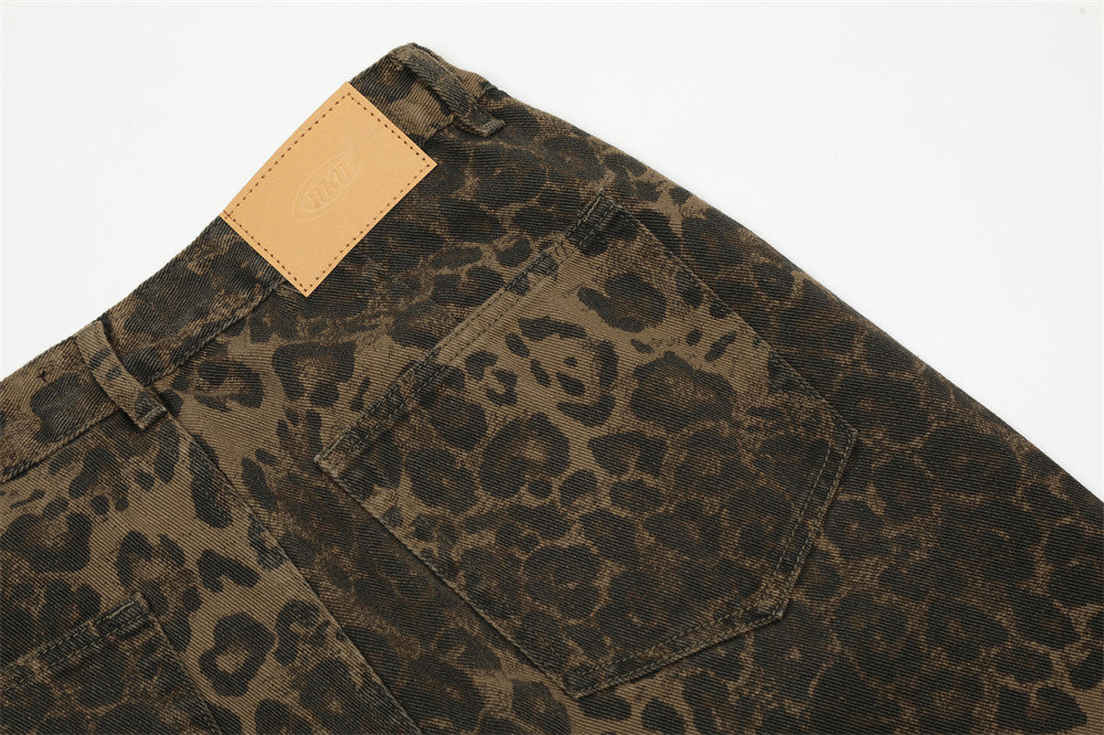 Leopard Print Loose Straight Trousers Men