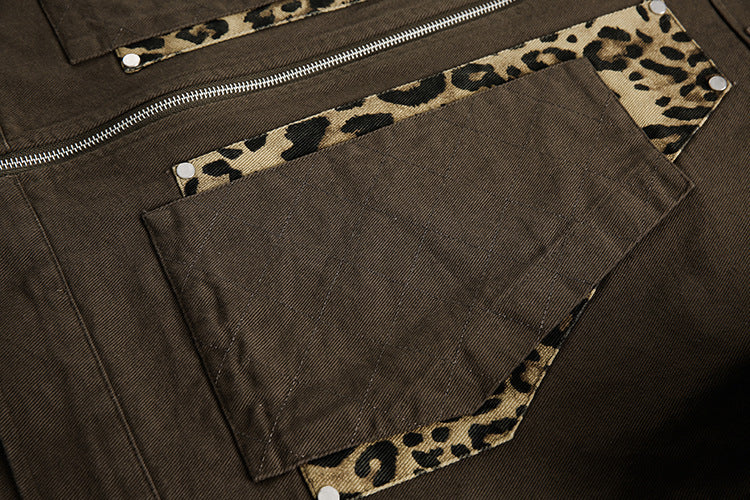 Leopard Print Tooling Denim Clip For Men And Women