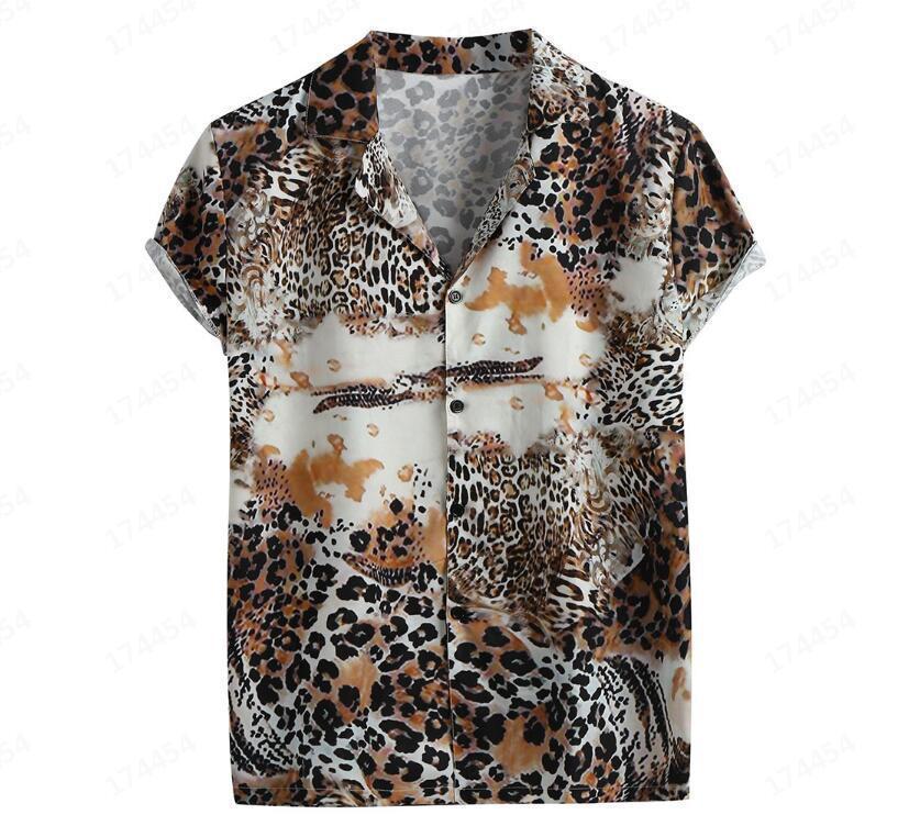 New Leopard Print Sexy Men's Suit Collar Short Sleeve Shirt