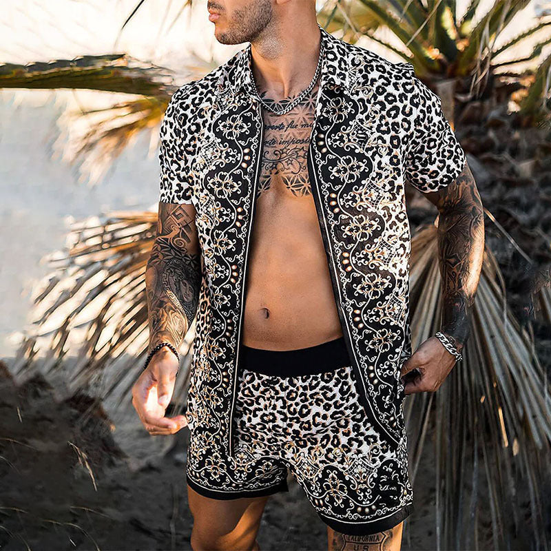 Men's Leopard Print Fashion Short Sleeve Shirt Beach