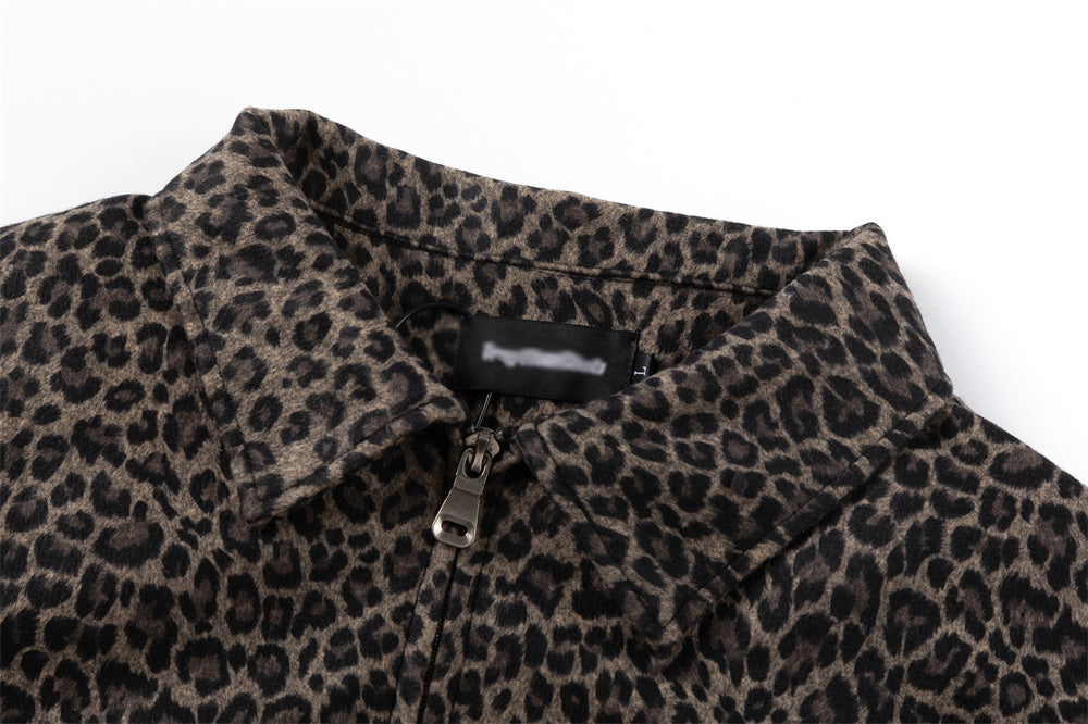 European And American Style Fleece-lined Thickened Leopard Print Jacket Men