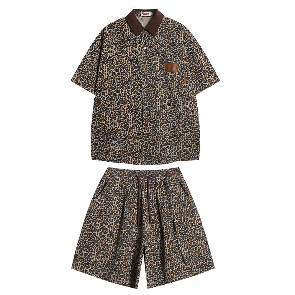 Leopard Print Cargo Shorts Men's Casual