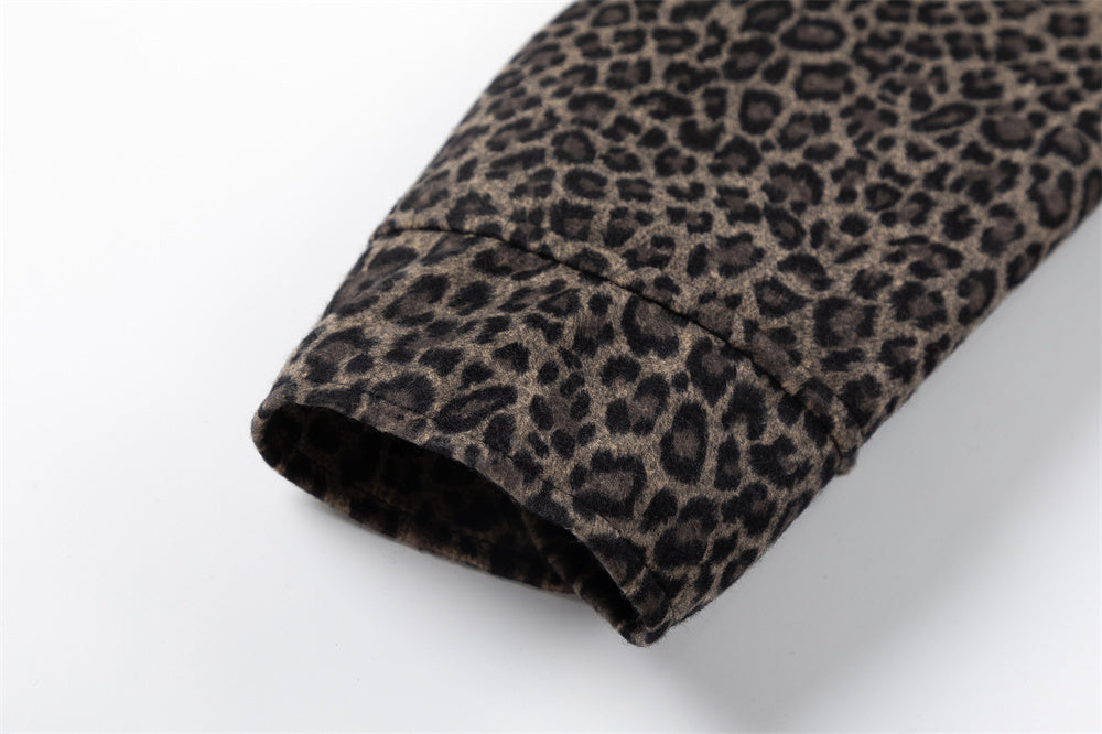 European And American Style Fleece-lined Thickened Leopard Print Jacket Men