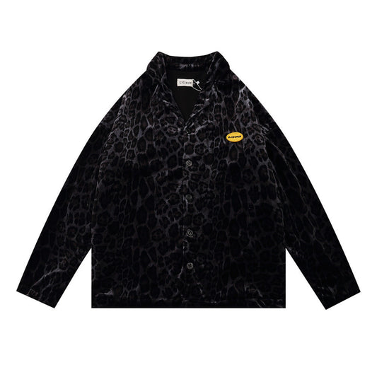 European-american Style Leopard Velvet Shirt Coat
